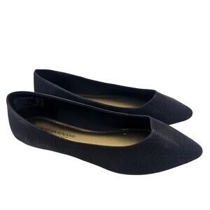 Christian Siriano Gigi Black Pointed Toe Ribbed Ballet Flat Shoe 8 W NEW